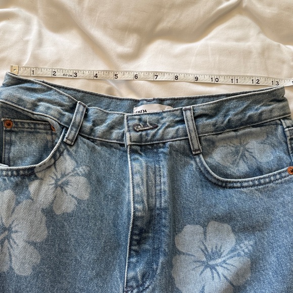 Zara Light Blue Floral Wide Leg Jeans - Picture 4 of 7